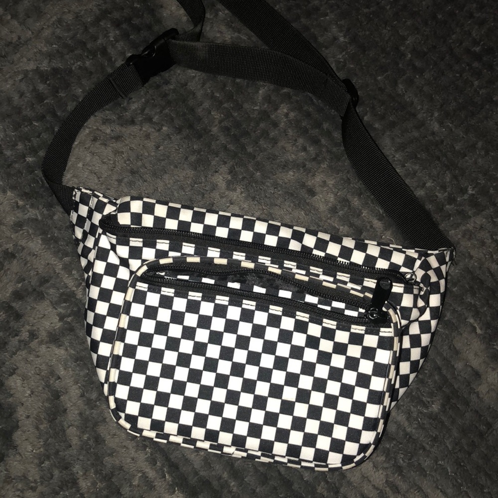 black and white checkered fanny pack